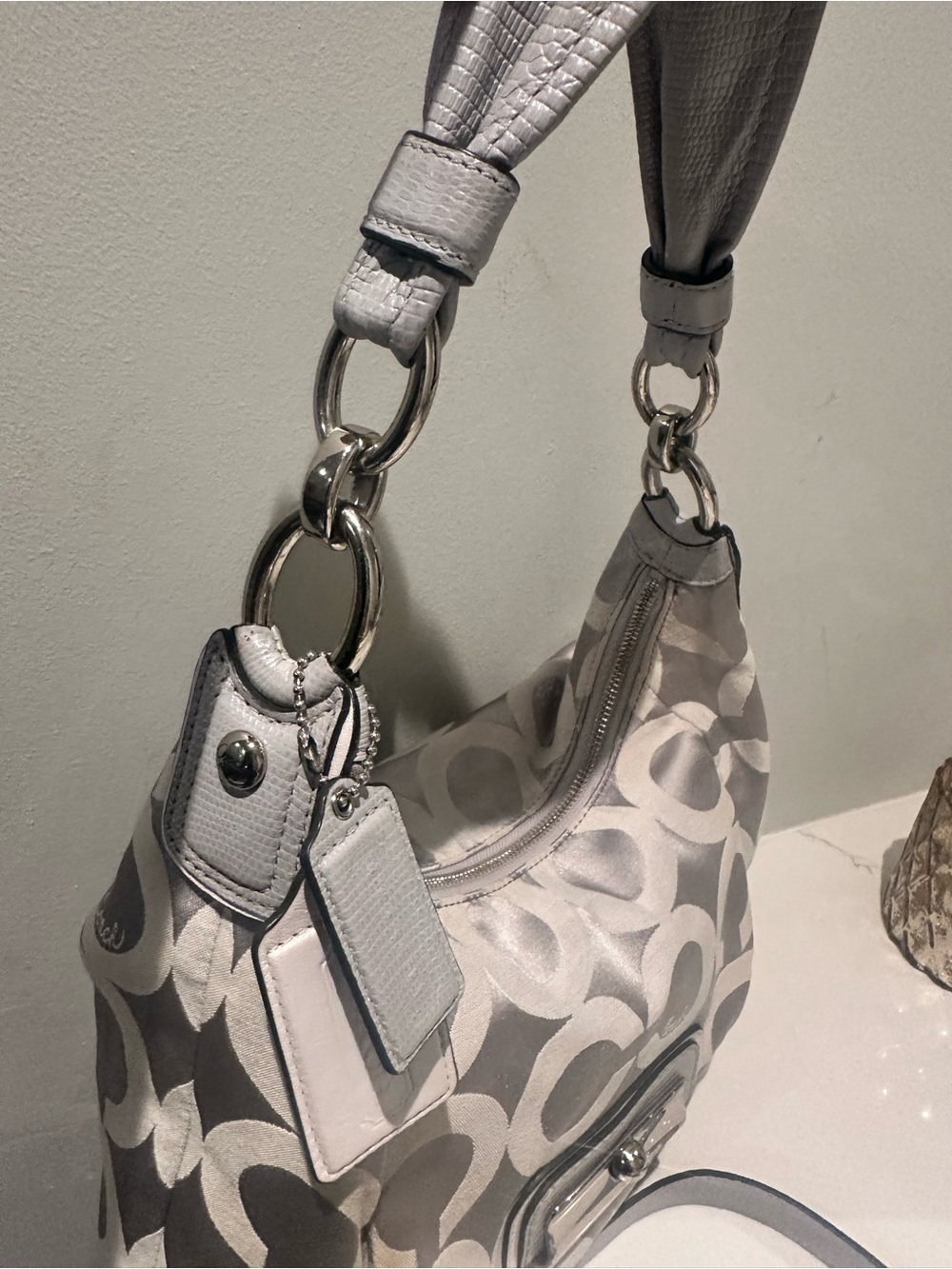 Coach Kristin Optic Light Grey Signature Hobo Bag with Removable Strap & 2 tags - Picture 5 of 15